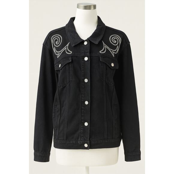Cato S 26/28 Black Denim Jacket Embroidered Western Boho Y2K Revival Cowgirlcore - Picture 1 of 15